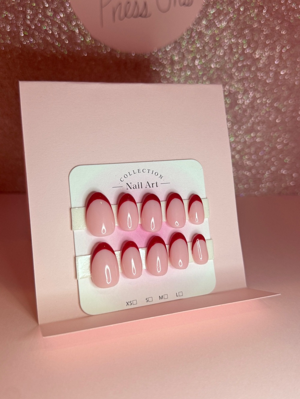 Pink French Tip Press-On Nail Set with Red Accents